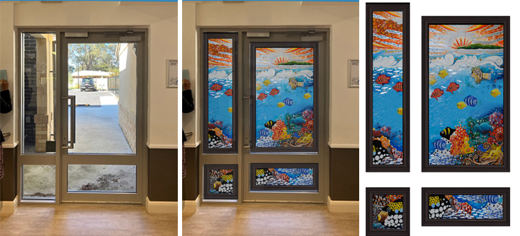 Architectural-design-finishes-online-for-Aged-Care-including-Dementia-exit-diversion-or-door-disguises-like-our-fish-tank-mural-by-Sharron-Tancred-The-Mural-Shop