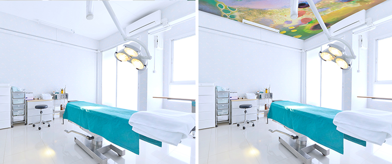 Architectural-design-finishes-online-made-for-hospital-and-dental-surgery-celilings-using-our-art-or-print-your-own-artwork-at-The-Mural-Shop