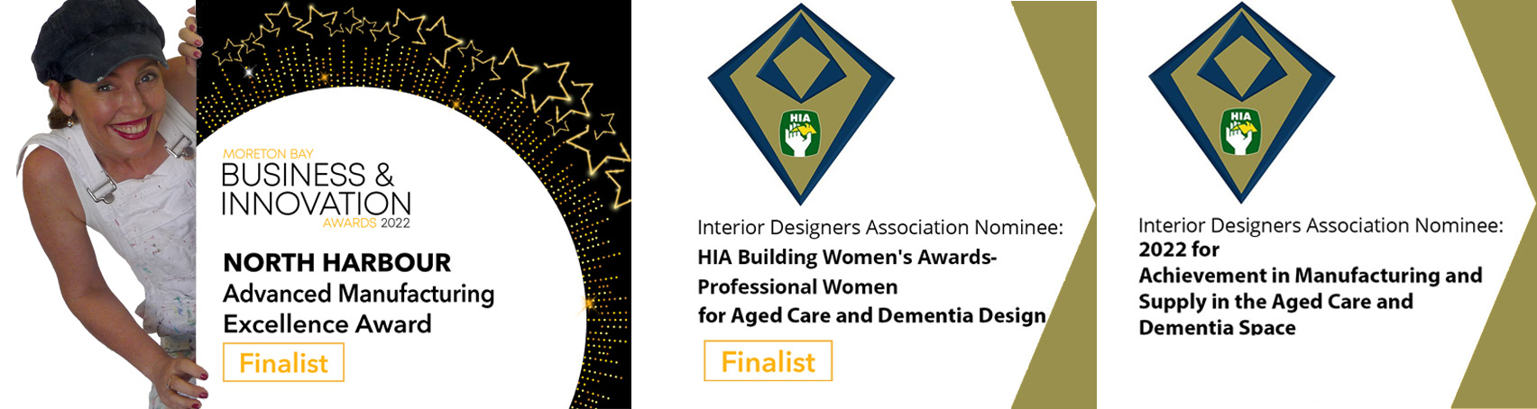 Moreton Bay Business Innovation Advanced Manufacturing Awards Logo. HIA Building Womens Logo- Professional Women in Aged Care and Dementia