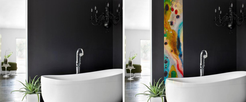 modern colourful abstract art as a tile strip in a bathroom