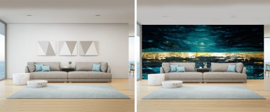 luxury wallpaper with stormy night seascape artwork